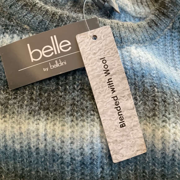 NWT Belle Belldini striped sweater wool blend ombré blue gray nautical boho L - Picture 5 of 16
